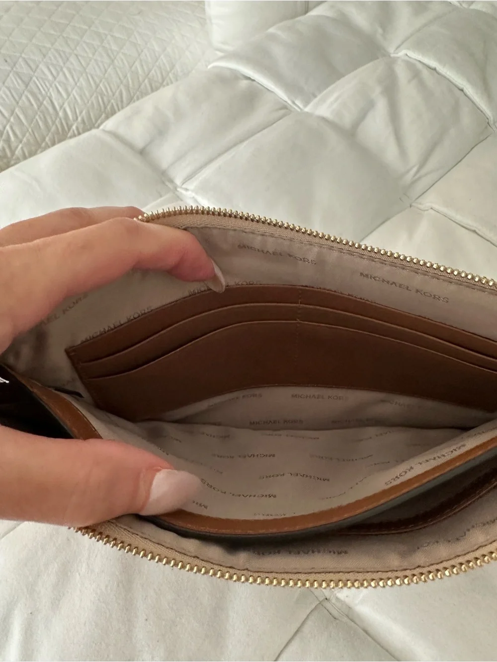 Michael Kors Cream and Brown Signature MK Tote
